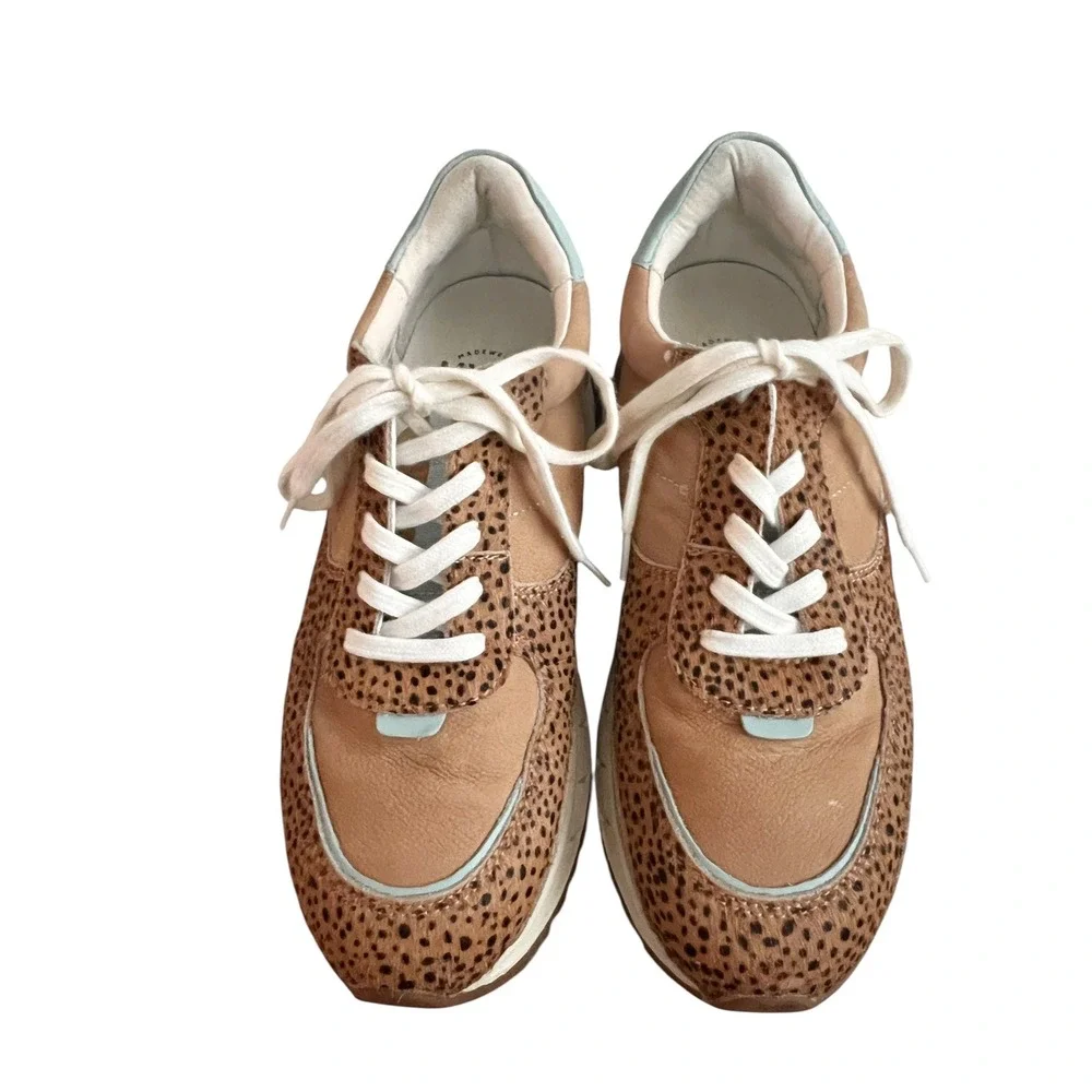 Madewell MWL Court Sneakers Cheetah Calf Hair Leather Tan Blue NA848 Womens 8.5